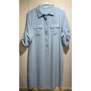 Calvin Klein Light Blue Shirt Dress Collared Roll Tab Sleeve Knee Length Size 6
